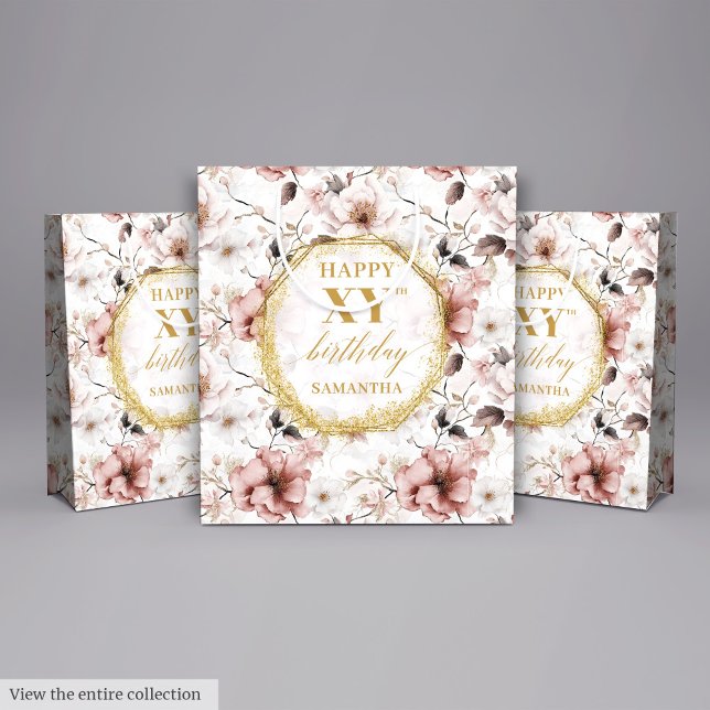 Snyggt Dusty Rosa Watercolor 70 Birthday Gift Bag (Stylish Dusty Pink Watercolor Birthday Gift Bag

)