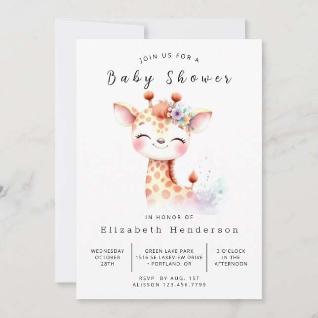 Snyggt Editable Giraffe Baby Shower Inbjudningar (Framsida)