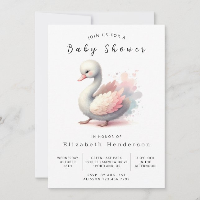 Snyggt Editable Svan Baby Shower Inbjudningar (Framsida)
