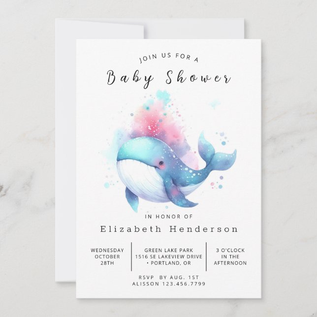 Snyggt Editable Whale Baby Shower Inbjudningar (Framsida)