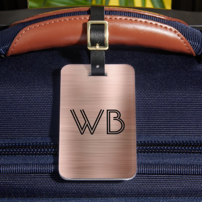 Snyggt Elegant 2 Monogram Initial Ro Guld Metall Bagagebricka (Framsida Insitu 2)