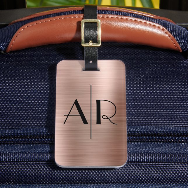 Snyggt Elegant 2 Monogram Initial Ro Guld Metall Bagagebricka (Framsida Insitu 2)