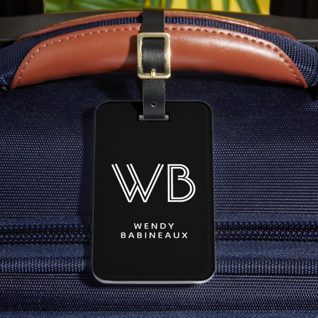 Snyggt Elegant 2 Monogram initial svart Bagagebricka (Framsida Insitu 2)