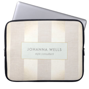 Snyggt Elegant Beige Linen och Guld Stripe Laptop Sleeve