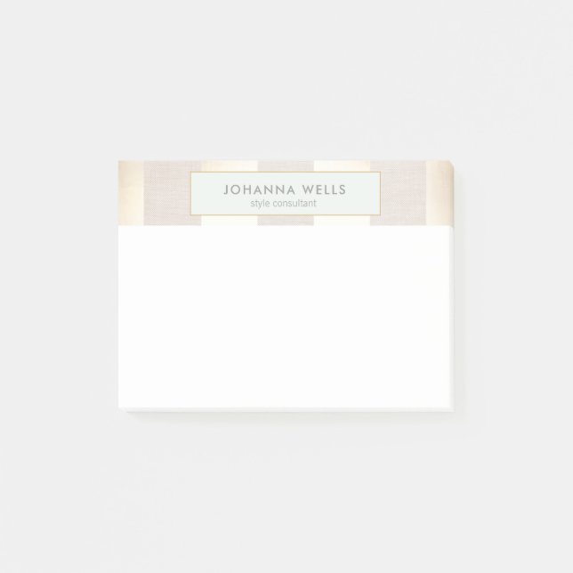 Snyggt Elegant Beige Linen och Guld Stripe Post-it Block (Framsida)