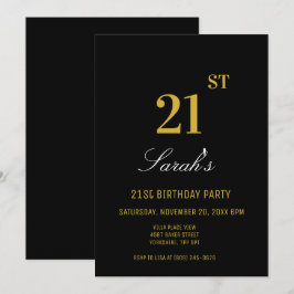Snyggt Elegant Black & Guld 21:a födelsedagen Part Inbjudningar