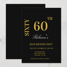 Snyggt Elegant Black & Guld 60:e Födelsedagsfesten Inbjudningar