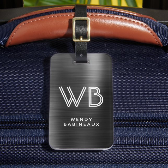 Snyggt Elegant Black Metall 2 Monogram Initial Bagagebricka (Framsida Insitu 2)