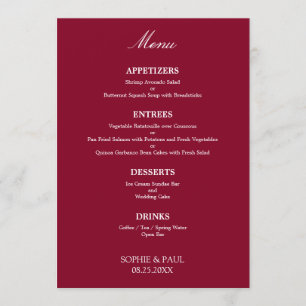 Snyggt Elegant Burgundy Bröllop Menu Meny
