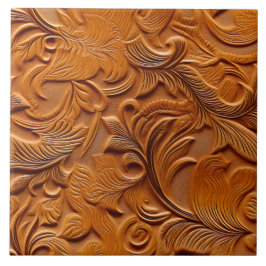 Snyggt Elegant Camel Brown Faux Embossed Leather Kakelplatta