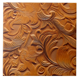 Snyggt Elegant Camel Brown Faux Embossed Leather Kakelplatta