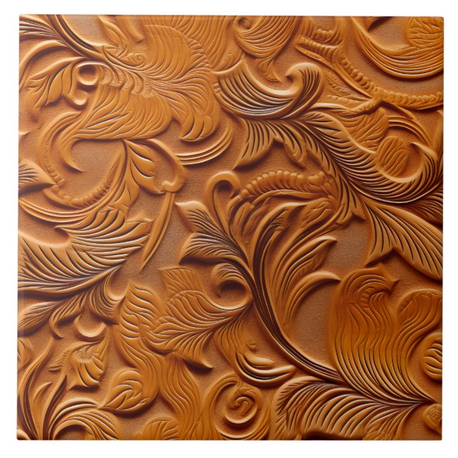 Snyggt Elegant Camel Brown Faux Embossed Leather Kakelplatta (Framsidan)