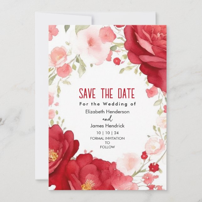 Snyggt Elegant Crimson Red Digital Bröllop Inbjudningar (Framsida)