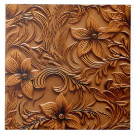 Snyggt Elegant Faux Embossed Leather Camel Brown Kakelplatta