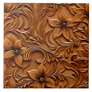 Snyggt Elegant Faux Embossed Leather Camel Brown Kakelplatta