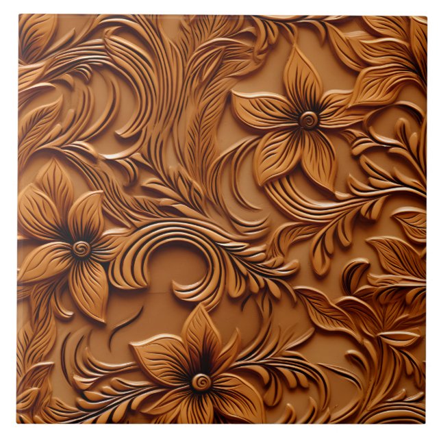 Snyggt Elegant Faux Embossed Leather Camel Brown Kakelplatta (Framsidan)