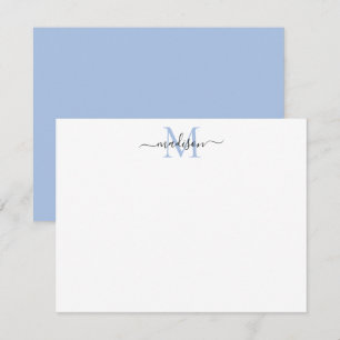Snyggt Elegant Girly Script Dusty Blue Monogram Anteckningskort
