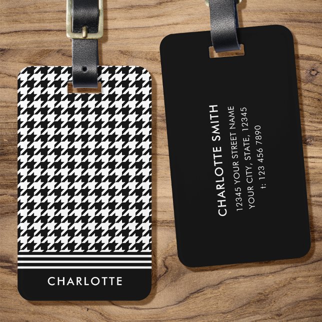 Snyggt Elegant Houndstooth Black White Bagagebricka (Skapare uppladdad)