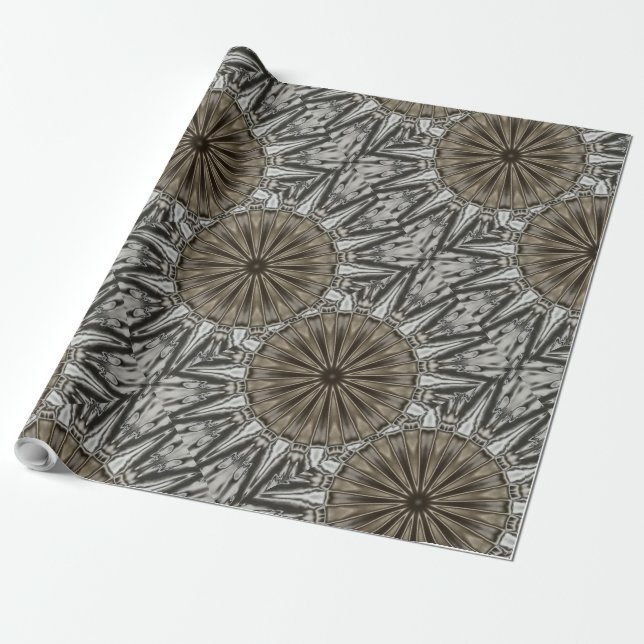 Snyggt Elegant Kaleidoscope Design Brown Grått Presentpapper (Utrullad)