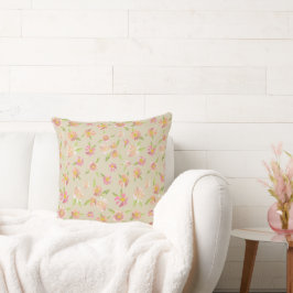 Snyggt Elegant Rosa Blommönster Beige Kudde