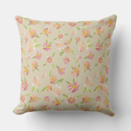Snyggt Elegant Rosa Blommönster Beige Kudde