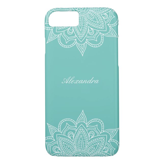 Snyggt & Elegant Sage & White Namn Mandala Snöre Case-Mate iPhone Skal (Baksida)