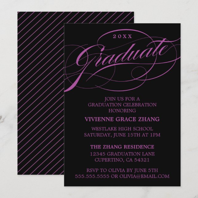 SNYGGT ELEGANT SCRIPT STUDENT PARTY INVICATION INBJUDNINGAR (Fram/baksida)