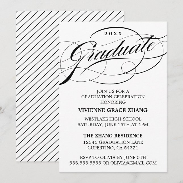 SNYGGT ELEGANT SCRIPT STUDENT PARTY INVICATION INBJUDNINGAR (Fram/baksida)