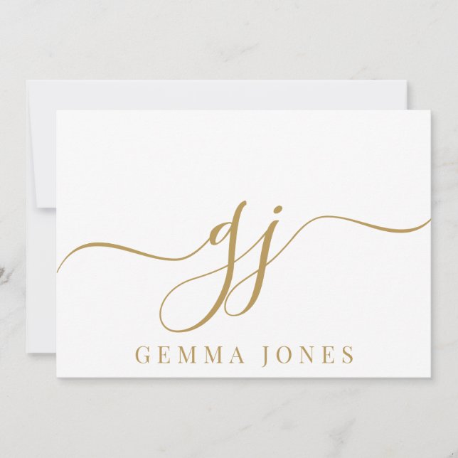 Snyggt Elegant Skript Initial Guld Monogram Anteckningskort (Framsida)