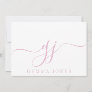 Snyggt Elegant Skript Initial Rosa Monogram Anteckningskort