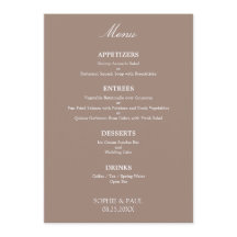 Snyggt Elegant Taupe Bröllop Menu