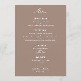 Snyggt Elegant Taupe Bröllop Menu Meny