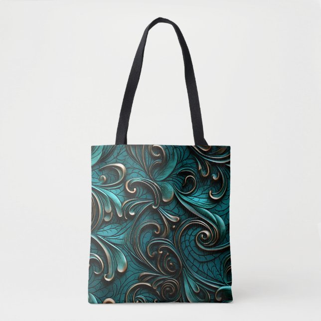Snyggt Elegant Teal Faux Embossed Leather Tygkasse (Framsida)