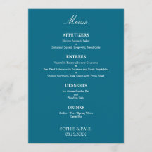 Snyggt Elegant Turcos Blue Bröllop Menu
