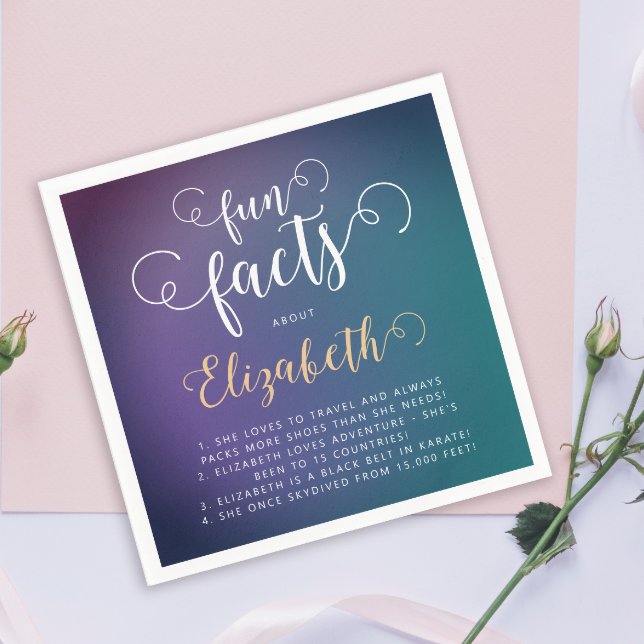 Snyggt Elegant Turkos Gradient Roligt Facts Dam Pappersservett (Skapare uppladdad)