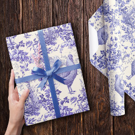 Snyggt Elegant Vintage Tupp Blue Blommigt Toile Presentpapper