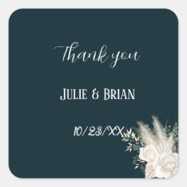 Snyggt Elegant Vit blomsterstämpel Fyrkantigt Klistermärke