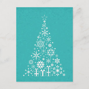 Snyggt elegant vit och teal Julgran Helg Vykort