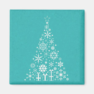 Snyggt elegant vit och teal Julgran Magnet