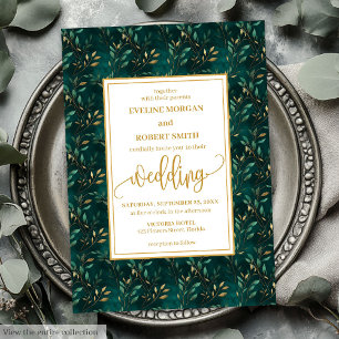 Snyggt Emerald Guld Eucalyptus bröllopsinbjudan Inbjudningar