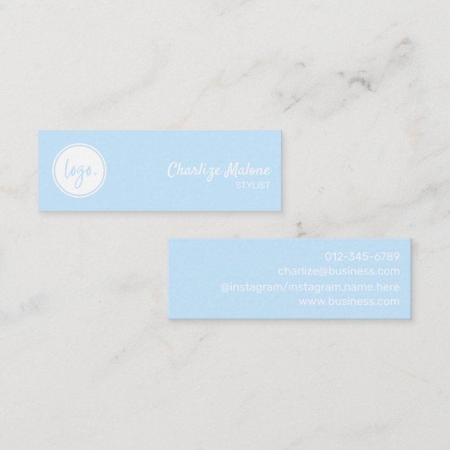 SNYGGT ENKELT HANTERAD SKRIPTSKYDDSLOGOTYP BLUE MI MINI VISITKORT (Fram/baksida)