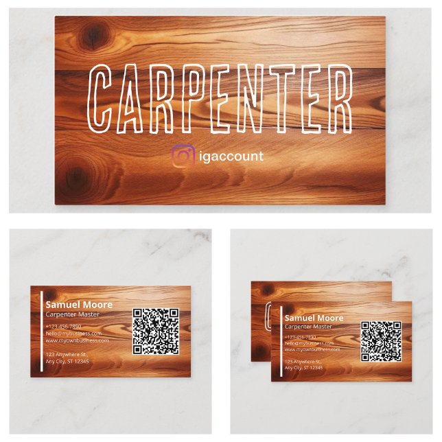 Snyggt exempel på QR-kod för snickare Visitkort (Carpenter Professional QR Code Sample Design Business Card
)