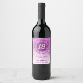 Snyggt Fallande Rosa Glitter 18:e födelsedagen Vinflaska Etikett
