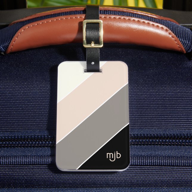 Snyggt Färg Blockera Rand Mönster med Monogram Bagagebricka (Framsida Insitu 2)