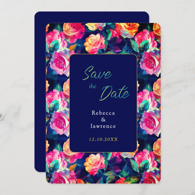 Snyggt Färgblommor bröllop Spara Datumet (Fram/baksida)