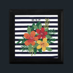 Snyggt Färgfull Blommigt på Svartvit Rand Minnesask<br><div class="desc">Modern rand och blommigt med monogram som tillval.</div>