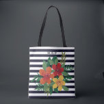 Snyggt Färgfull Blommigt på Svartvit Rand Tygkasse<br><div class="desc">Modern rand och blommigt med monogram som tillval.</div>