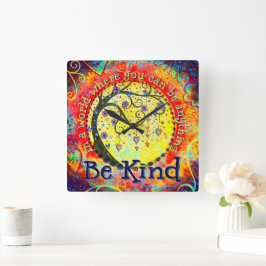 Snyggt Färgfull Träd Whimsical Kindness-citat Fyrkantig Klocka