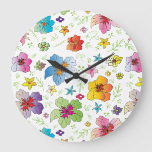 Snyggt Färglös blomma Mönster-design Stor Klocka