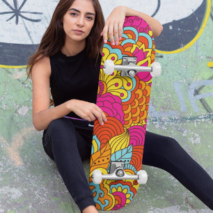 Snyggt Färgrikt Modernt Abstrakt Blommönster Mini Skateboard Bräda 18,5 Cm